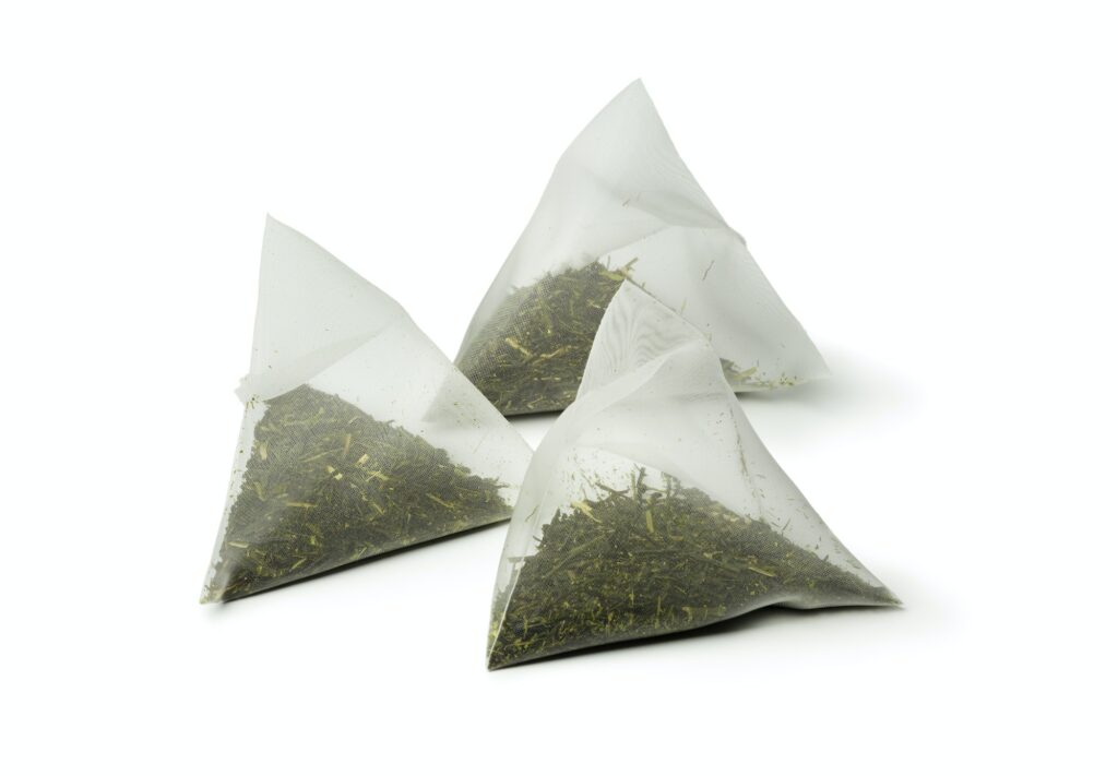 Triangle bags with matcha tea