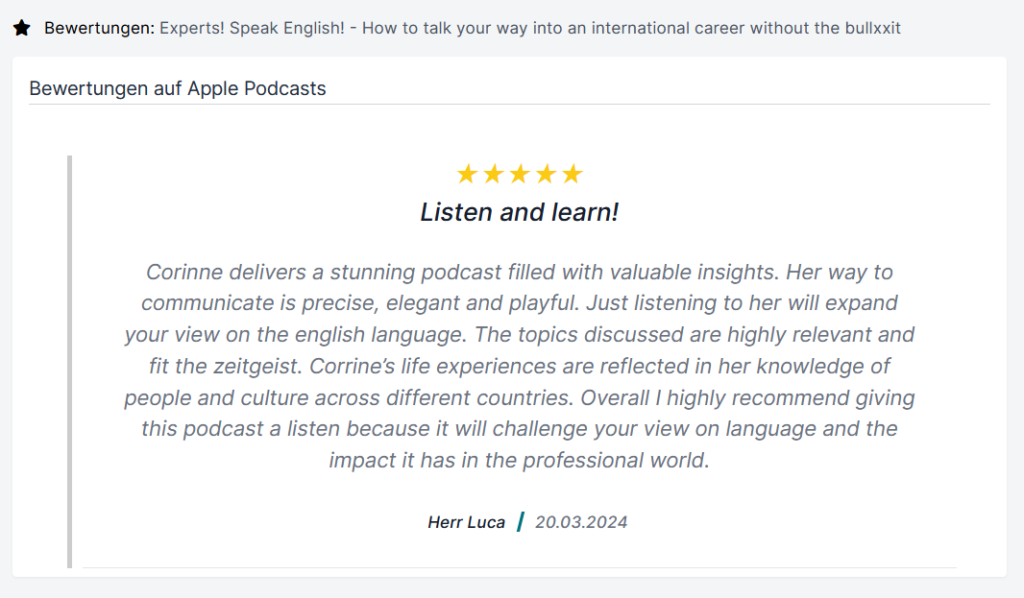 Podcast Review for "Experts! Speak English!"
